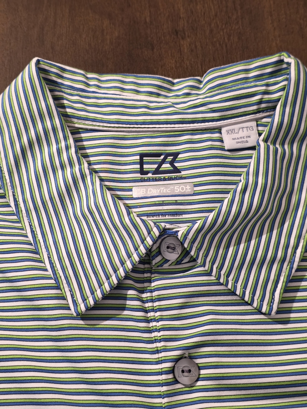 Cutter & Buck Blue & Green Striped Polo, Drytec 50+UPF "Grand Falls Golf Resort"